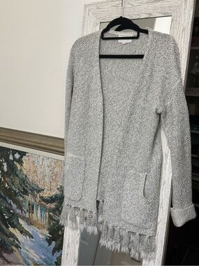 Olive & Oak Heather Gray Open-Front Fringe Hem Cardigan
